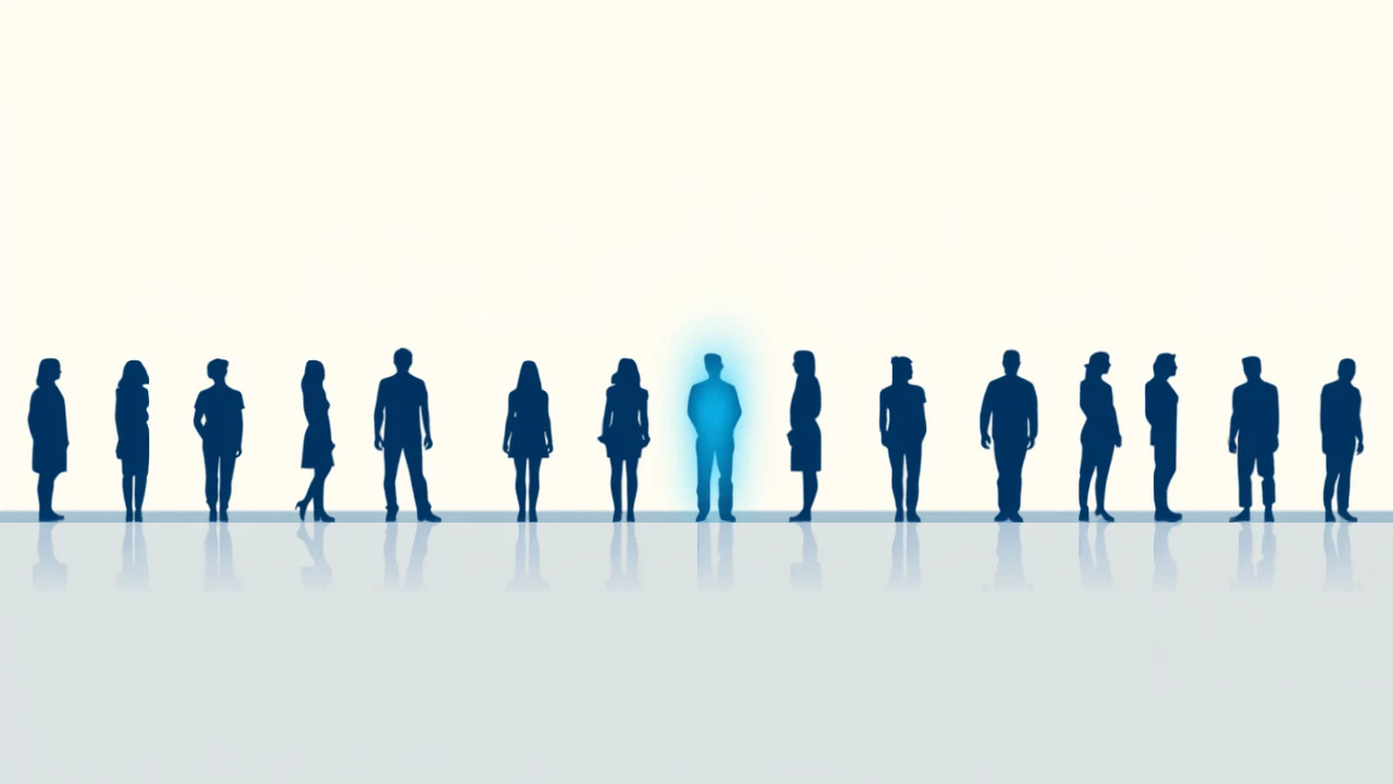 Ilustração de um grupo de perfis de pacientes com um em destaque, representando o processo de identificar o paciente ideal